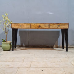 Solid Wood Writing Desk with Drawers – Rustic Handmade Wooden Console Table | Modern Farmhouse Office Desk