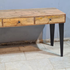 Solid Wood Writing Desk with Drawers – Rustic Handmade Wooden Console Table | Modern Farmhouse Office Desk