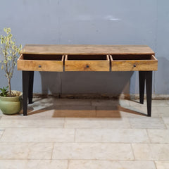Solid Wood Writing Desk with Drawers – Rustic Handmade Wooden Console Table | Modern Farmhouse Office Desk