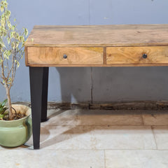 Solid Wood Writing Desk with Drawers – Rustic Handmade Wooden Console Table | Modern Farmhouse Office Desk