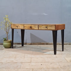 Solid Wood Writing Desk with Drawers – Rustic Handmade Wooden Console Table | Modern Farmhouse Office Desk