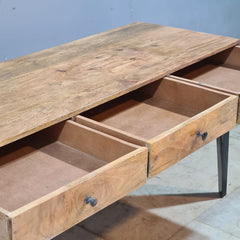 Solid Wood Writing Desk with Drawers – Rustic Handmade Wooden Console Table | Modern Farmhouse Office Desk