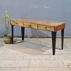 Solid Wood Writing Desk with Drawers – Rustic Handmade Wooden Console Table | Modern Farmhouse Office Desk