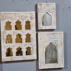 Handcrafted Wooden Wall Mirror Set – Rustic Moroccan Arch Mirror Frames | Boho Farmhouse Wall Decor (Set of 5)