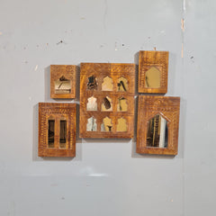 Handcrafted Wooden Wall Mirror Set – Rustic Moroccan Arch Mirror Frames | Boho Farmhouse Wall Decor (Set of 5)
