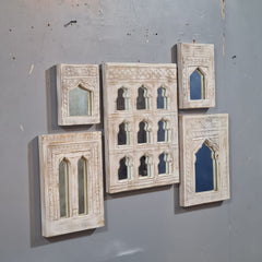 Handcrafted Wooden Wall Mirror Set – Rustic Moroccan Arch Mirror Frames | Boho Farmhouse Wall Decor (Set of 5)