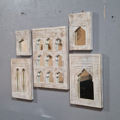Handcrafted Wooden Wall Mirror Set – Rustic Moroccan Arch Mirror Frames | Boho Farmhouse Wall Decor (Set of 5)