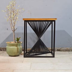 Industrial Reclaimed Wood & Metal Side Table – Rustic Handmade Accent Table with Geometric Iron Base | Modern Loft Furniture