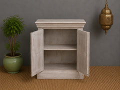 Handcrafted Whitewashed Carved Wooden Sideboard Cabinet – Solid Wood Storage Cabinet with Floral Carving | Rustic Boho Farmhouse Home Decor