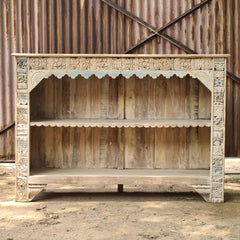 Hand-Carved Wooden Display Shelf | Rustic Open Bookcase & Storage Unit