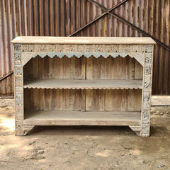 Hand-Carved Wooden Display Shelf | Rustic Open Bookcase & Storage Unit
