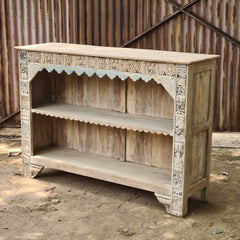 Hand-Carved Wooden Display Shelf | Rustic Open Bookcase & Storage Unit