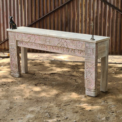 Hand-Carved Wooden Console Table | Whitewash Entryway Table | Handmade Rustic Sofa Table | Decorative Hallway & Foyer Furniture