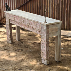 Hand-Carved Wooden Console Table | Whitewash Entryway Table | Handmade Rustic Sofa Table | Decorative Hallway & Foyer Furniture