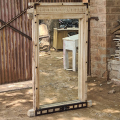 Full Length Reclaimed Wood Mirror | Rustic Floor Standing Mirror | Handmade Wooden Mirror Frame with Iron Details | Farmhouse Bedroom & Entryway Decor