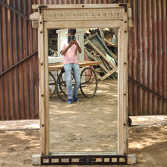 Full Length Reclaimed Wood Mirror | Rustic Floor Standing Mirror | Handmade Wooden Mirror Frame with Iron Details | Farmhouse Bedroom & Entryway Decor