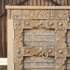 Handcrafted Heritage Wooden Storage Cabinet with Carved & Metal Detailed Doors