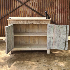 Handcrafted Heritage Wooden Storage Cabinet with Carved & Metal Detailed Doors