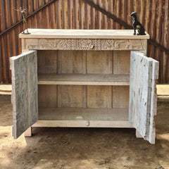 Handcrafted Heritage Wooden Storage Cabinet with Carved & Metal Detailed Doors