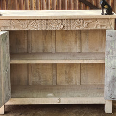 Handcrafted Heritage Wooden Storage Cabinet with Carved & Metal Detailed Doors