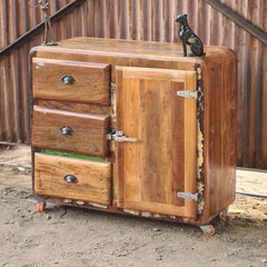 Handcrafted Reclaimed Wood Industrial Storage Cabinet with 3 Drawers & Door | Rustic Vintage Accent Cabinet
