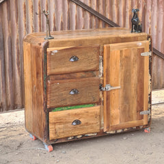 Handcrafted Reclaimed Wood Industrial Storage Cabinet with 3 Drawers & Door | Rustic Vintage Accent Cabinet