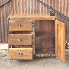 Handcrafted Reclaimed Wood Industrial Storage Cabinet with 3 Drawers & Door | Rustic Vintage Accent Cabinet