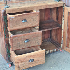 Handcrafted Reclaimed Wood Industrial Storage Cabinet with 3 Drawers & Door | Rustic Vintage Accent Cabinet