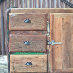 Handcrafted Reclaimed Wood Industrial Storage Cabinet with 3 Drawers & Door | Rustic Vintage Accent Cabinet