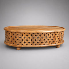 Bamileke Style Hand Carved Oval Wooden Coffee Table – Natural Timber