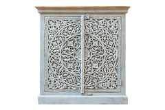 Mandala Indian Hand Carved Solid Wooden Sideboard White 100x40x105cm A097