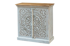 Mandala Indian Hand Carved Solid Wooden Sideboard White 100x40x105cm A097