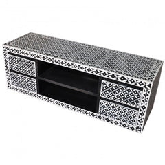 Bone inlay Star Geometrical pattern Black 4 Drawer TV Unit