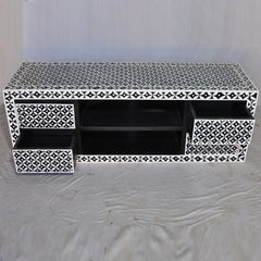 Bone inlay Star Geometrical pattern Black 4 Drawer TV Unit