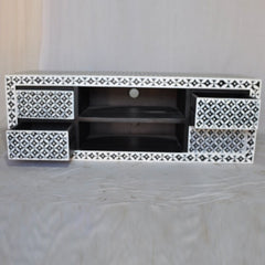 Bone inlay Star Geometrical pattern Black 4 Drawer TV Unit