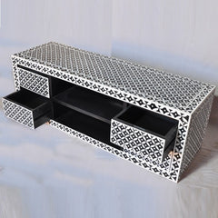 Bone inlay Star Geometrical pattern Black 4 Drawer TV Unit