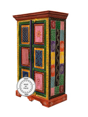 Pandora Hand Painted Indian Solid Wood Colored Small Wardrobe Cabinet Multicolour