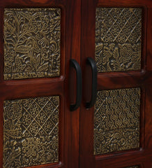 Shanti Surprise Sheesham Wood Cabinet In Scratch Resistant Honey Oak Finish With Brass Cladding