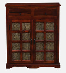 Shanti Surprise Sheesham Wood Cabinet In Scratch Resistant Honey Oak Finish With Brass Cladding