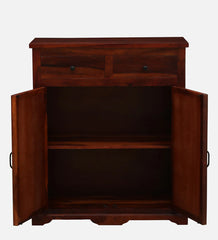 Shanti Surprise Sheesham Wood Cabinet In Scratch Resistant Honey Oak Finish With Brass Cladding