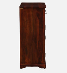 Shanti Surprise Sheesham Wood Cabinet In Scratch Resistant Honey Oak Finish With Brass Cladding