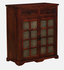 Shanti Surprise Sheesham Wood Cabinet In Scratch Resistant Honey Oak Finish With Brass Cladding