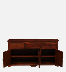 Shanti Surprise Sheesham Wood Sideboard In Scratch Resistant Honey Oak Finish With Brass Cladding