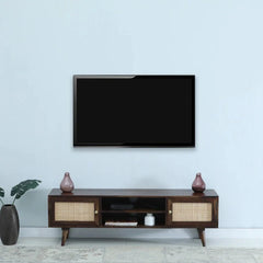 Rattan Elegance Series Mango Wood Tv Unit Console in Black Finish