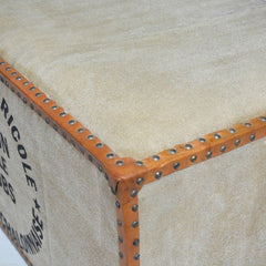 Aged Leather Suede Brown Ottoman Stool