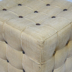 Charleston Aged Leather Camel Brown Canvas Buttoned Ottoman