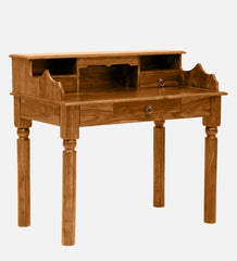 Shanti Surprise Sheesham Wood Writing Table in Scratch Resistant Rustic Teak Finish