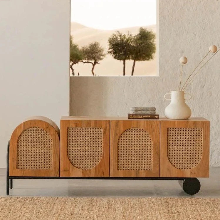 Rattan Elegance Series Mango Wood Tv Unit Console in Natural Finish