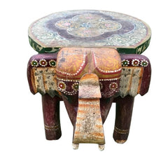 Pandora Hand Carved Indian Hand Painted Elephant Side Table