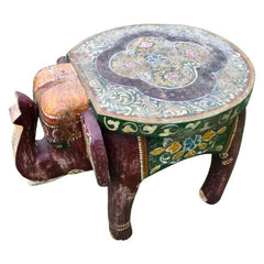 Pandora Hand Carved Indian Hand Painted Elephant Side Table